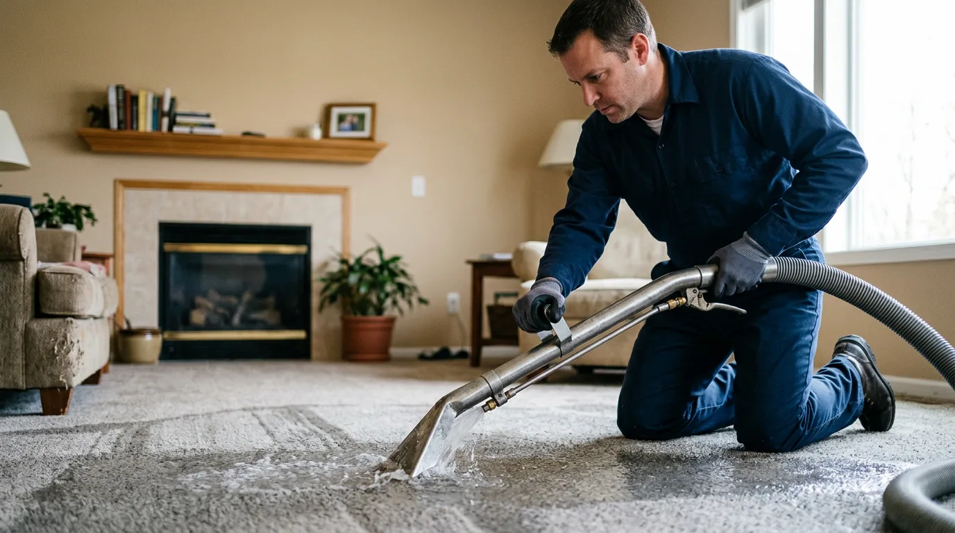 Water damage restoration technician working near Vulcan, MO